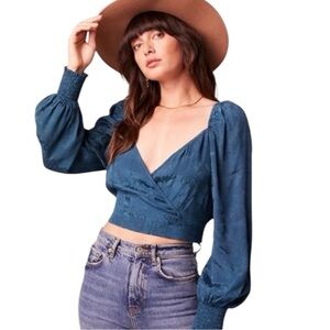 Band Of The Free Camille Crossover Crop Top Deep Teal Boho Cottage Gypsy NEW